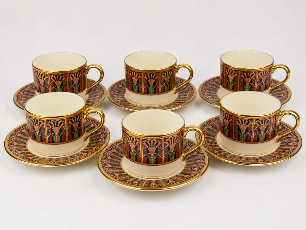Lenox Lucia Grand Tier Set 6 Cups 7 Saucers Fine China Gold Trim USA